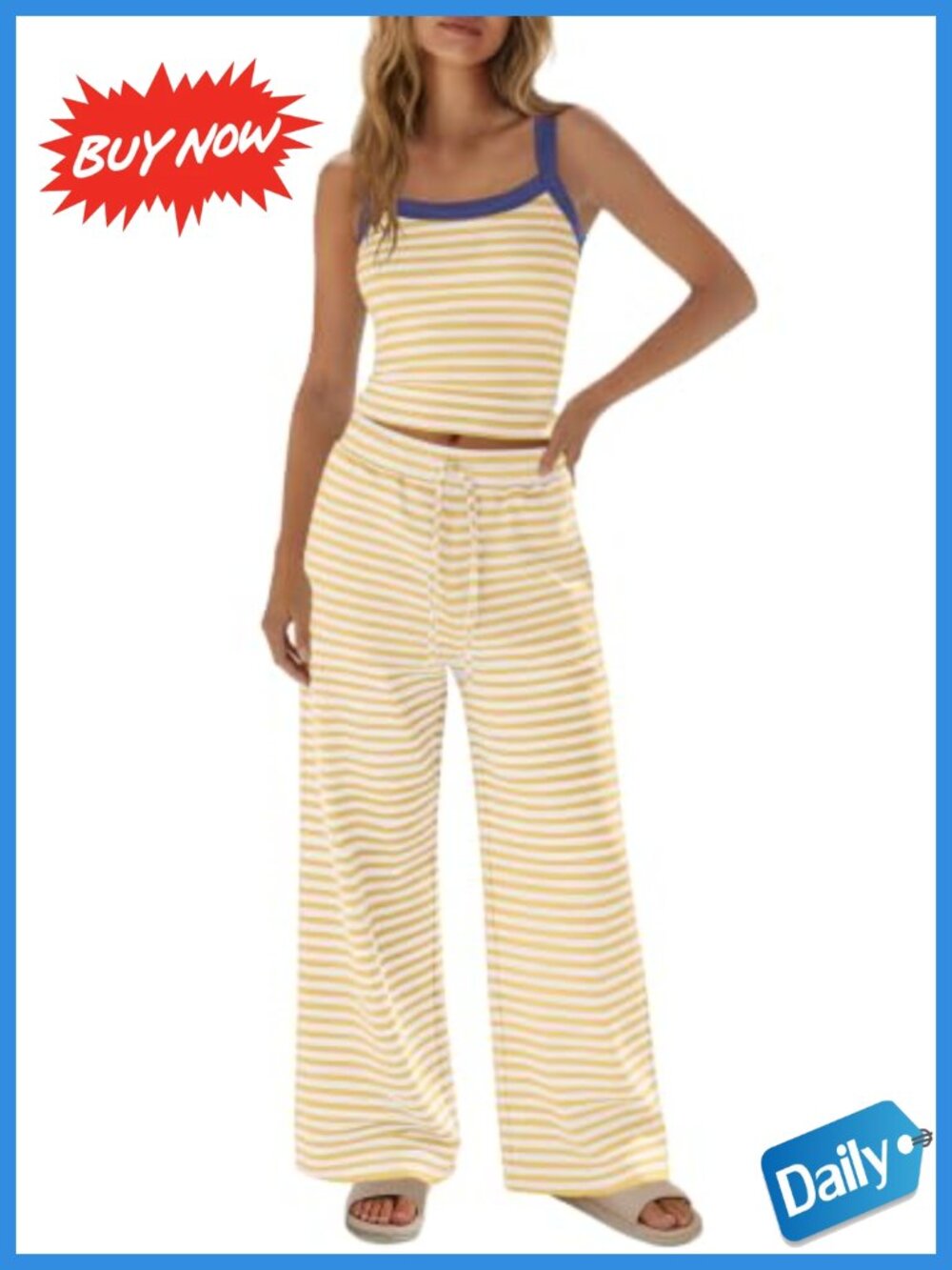 Womens 2 Piece Lounge Set Striped Sleeveless Crop Tank Wide Leg Pants